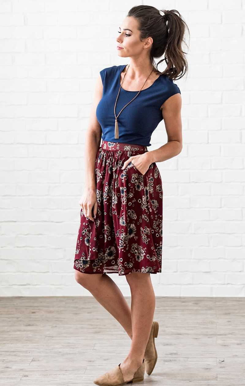 Burgundy floral skirt online