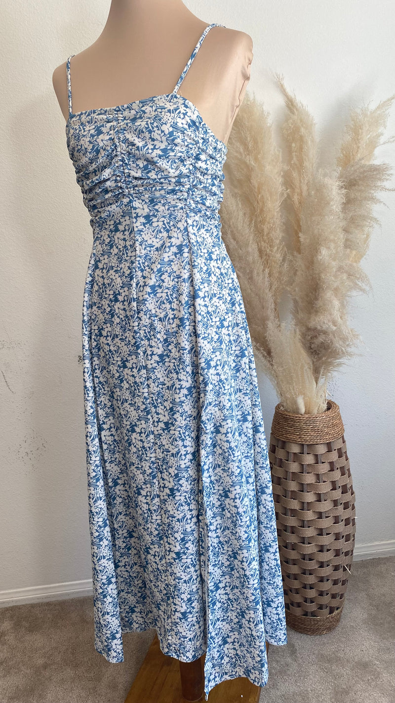Ditsy Blue Floral Printed Side Slit Midi Dress Elizabeth's Boutique Ditsy Blue Floral Printed Side Slit Midi Dress Elizabeth's Boutique