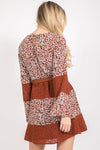 Rust Eyelet & Print Mixed Dress - Elizabeth's Boutique 