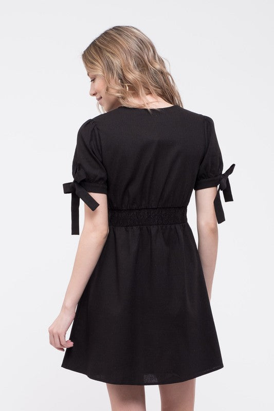 Nataly Tie Sleeve Dress-Black - Elizabeth's Boutique 