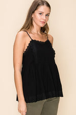 Megan Crochet Black Babydoll Top - Elizabeth's Boutique 