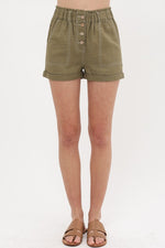 Olive Multi Buttoned Shorts - Elizabeth's Boutique 