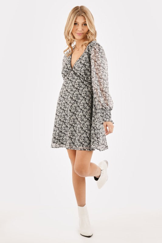 Jackie Print Long Sleeve Floral Mini Dress - Elizabeth's Boutique 