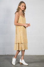 Dot Print Yellow Midi Dress