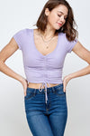 Lavender Drawstring Ruched Front Accent Solid Top