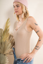Summer Ready Ribbed Taupe Tank Bodysuit