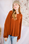 Keep me Warm-Solid Soft Waffle Knit Comfy Top-Camel