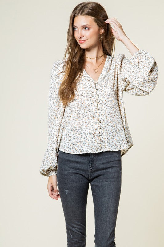 Falling In Love Floral Ivory Long Sleeve Blouse