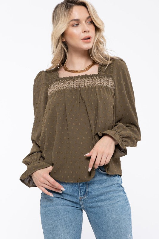 Your On My Mind Long Sleeve Top- Olive