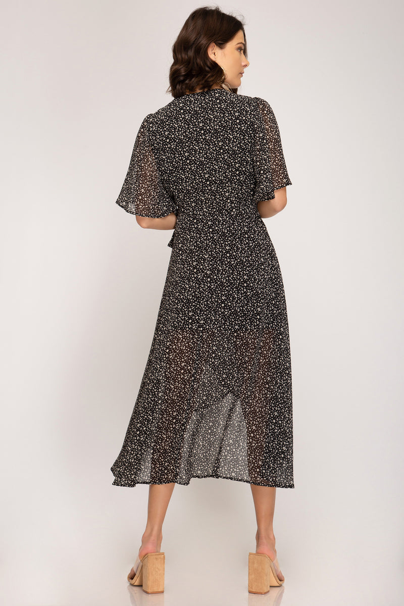Living The Dream Printed Wrap Midi Dress - Elizabeth's Boutique 