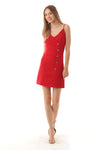 Rebecca Front Button V Neck Fitted Red Dress - Elizabeth's Boutique 