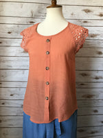 Lacey Sleeve Top-Orange - Elizabeth's Boutique 