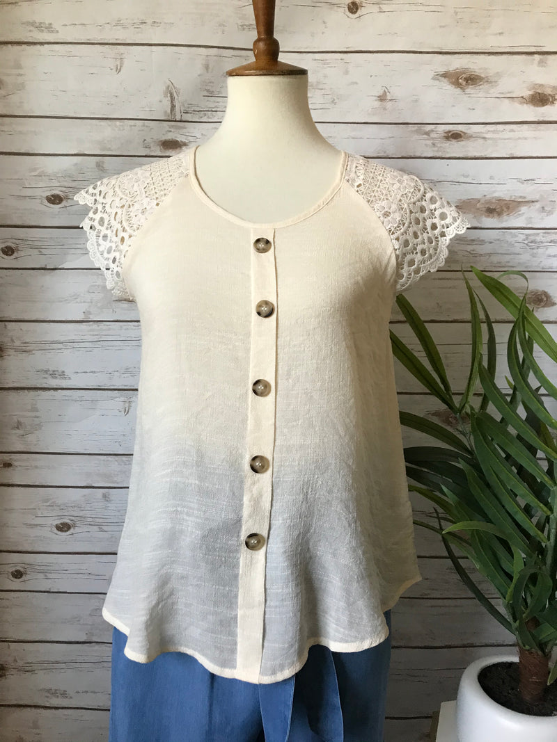 Lacey Sleeve Top- Ivory - Elizabeth's Boutique 