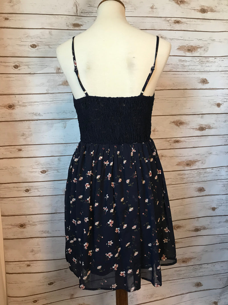 Floral Print Lace Navy Dress - Elizabeth's Boutique 