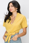 Haylee Yellow Deep V Kimono Blouse - Elizabeth's Boutique 