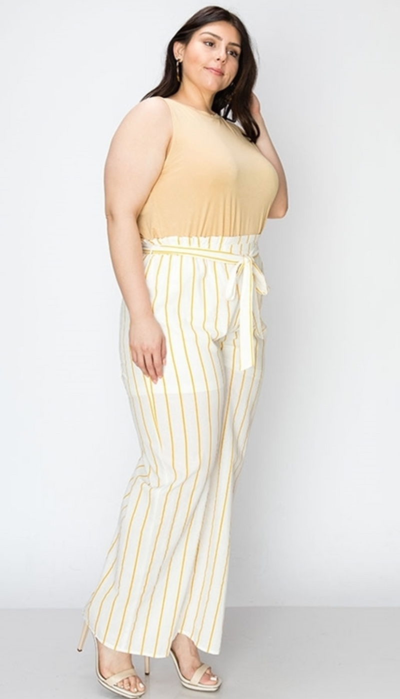 Megan Stripe Waist Tie Plus Size Pants - Elizabeth's Boutique 
