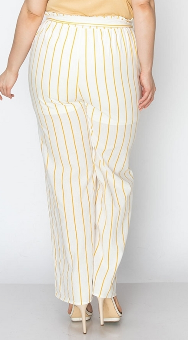 Megan Stripe Waist Tie Plus Size Pants - Elizabeth's Boutique 
