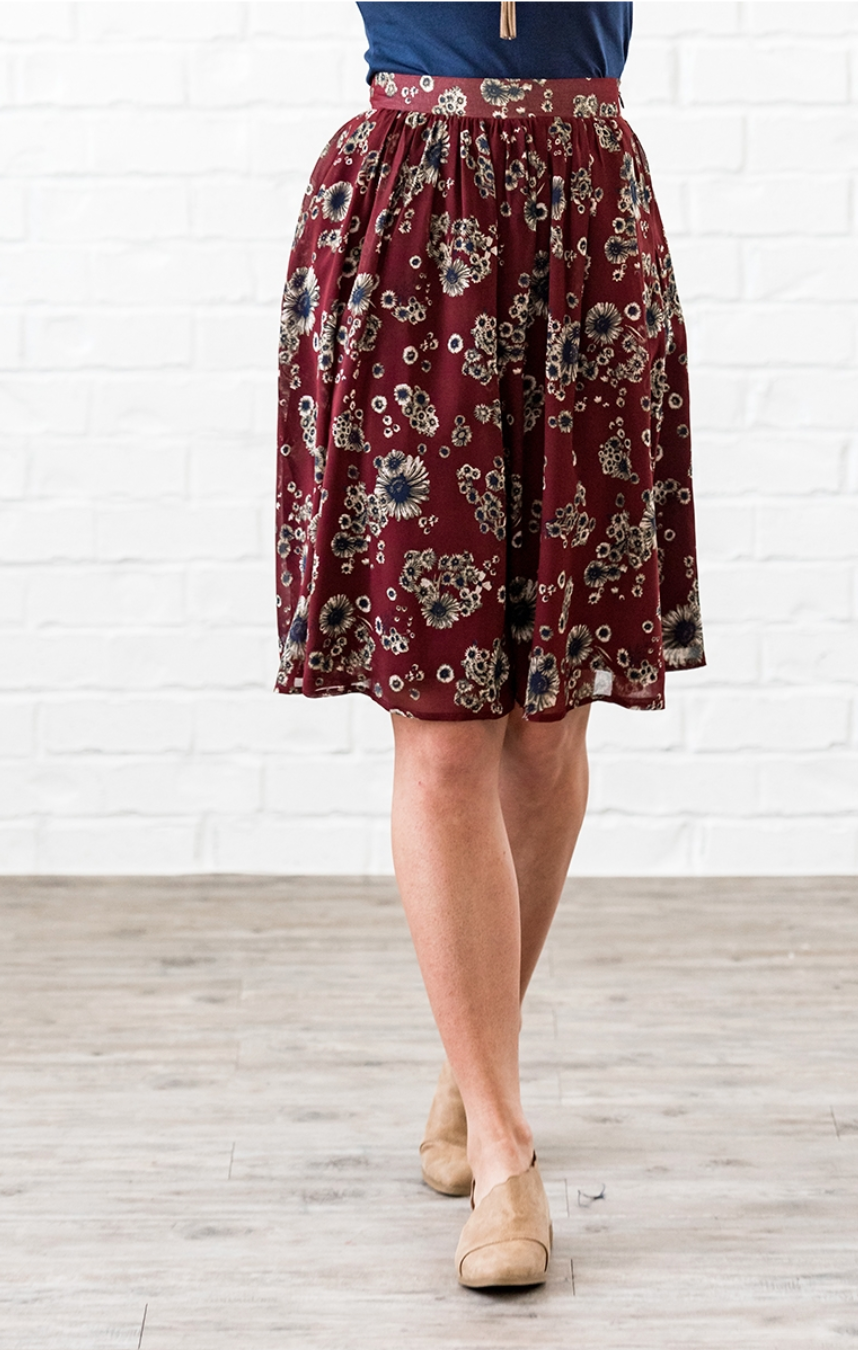 Burgundy on sale floral skirt