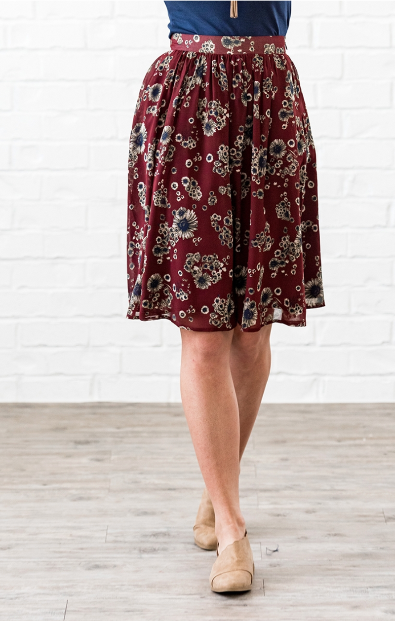 Catherine Burgundy Floral Skirt - Elizabeth's Boutique 