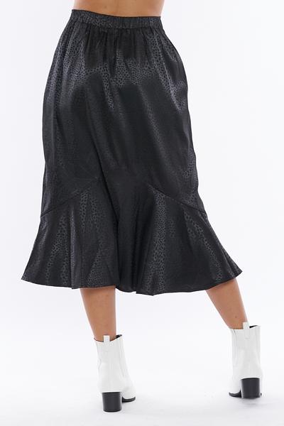 Black Satin Leopard Print Skirt