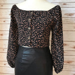 Black Leopard Print Long Sleeve Crop Top - Elizabeth's Boutique 