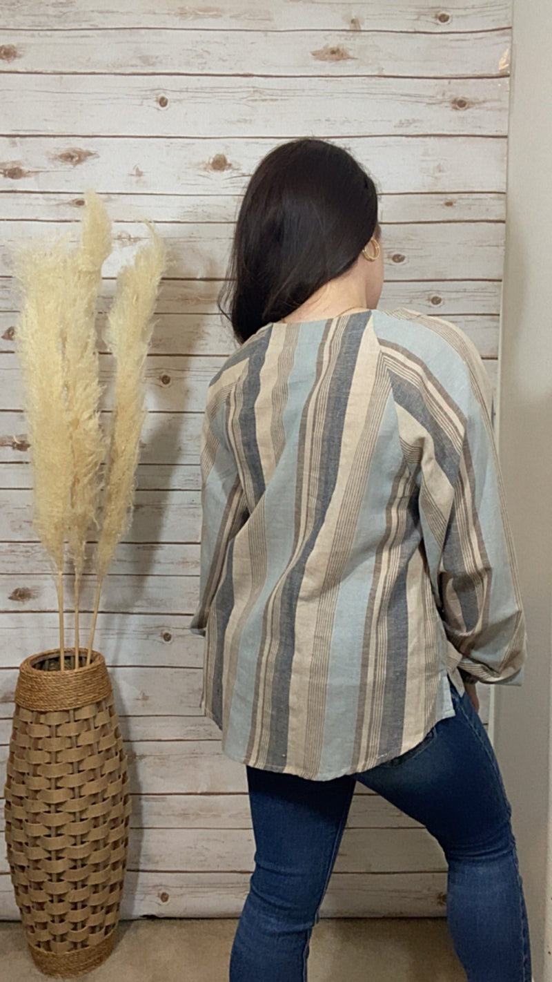 Claire Striped Bell Sleeve Top - Elizabeth's Boutique 