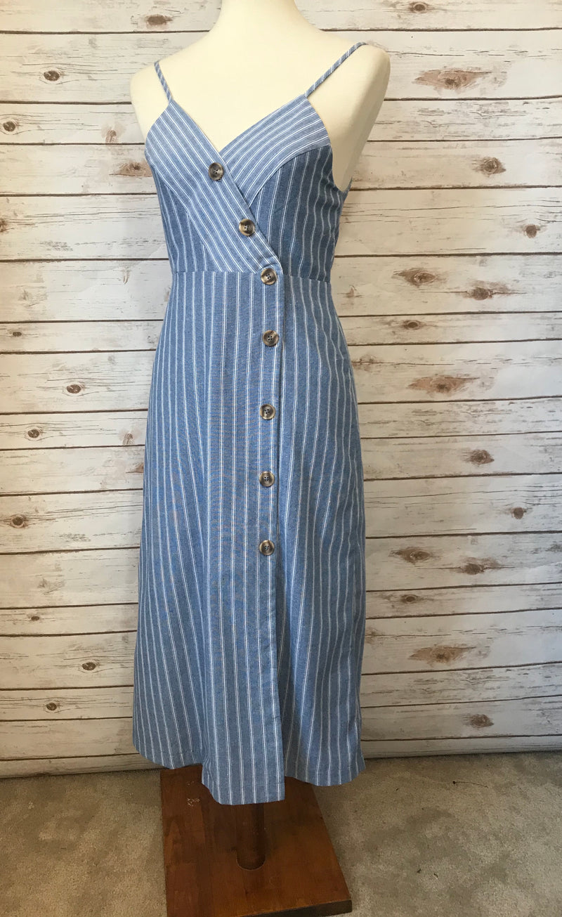 Womens Apparel Popular Basics Dress Light Blue Striped Button Strap Dress Elizabeth's Boutique Womens Apparel Popular Basics Dress Light Blue Striped Button Strap Dress Elizabeth's Boutique