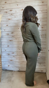 Naomi Olive Long Sleeve Jumpsuit - Elizabeth's Boutique 