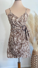 Buckled Ruffle Zebra Wrap Style Mini Dress