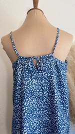 Leopard Chambray Back Tie Indigo Blue Mini Dress