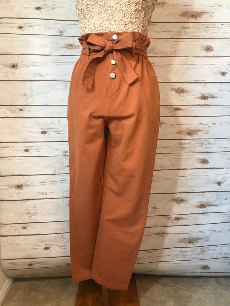 Emileen High Waist Rust Pants - Elizabeth's Boutique 