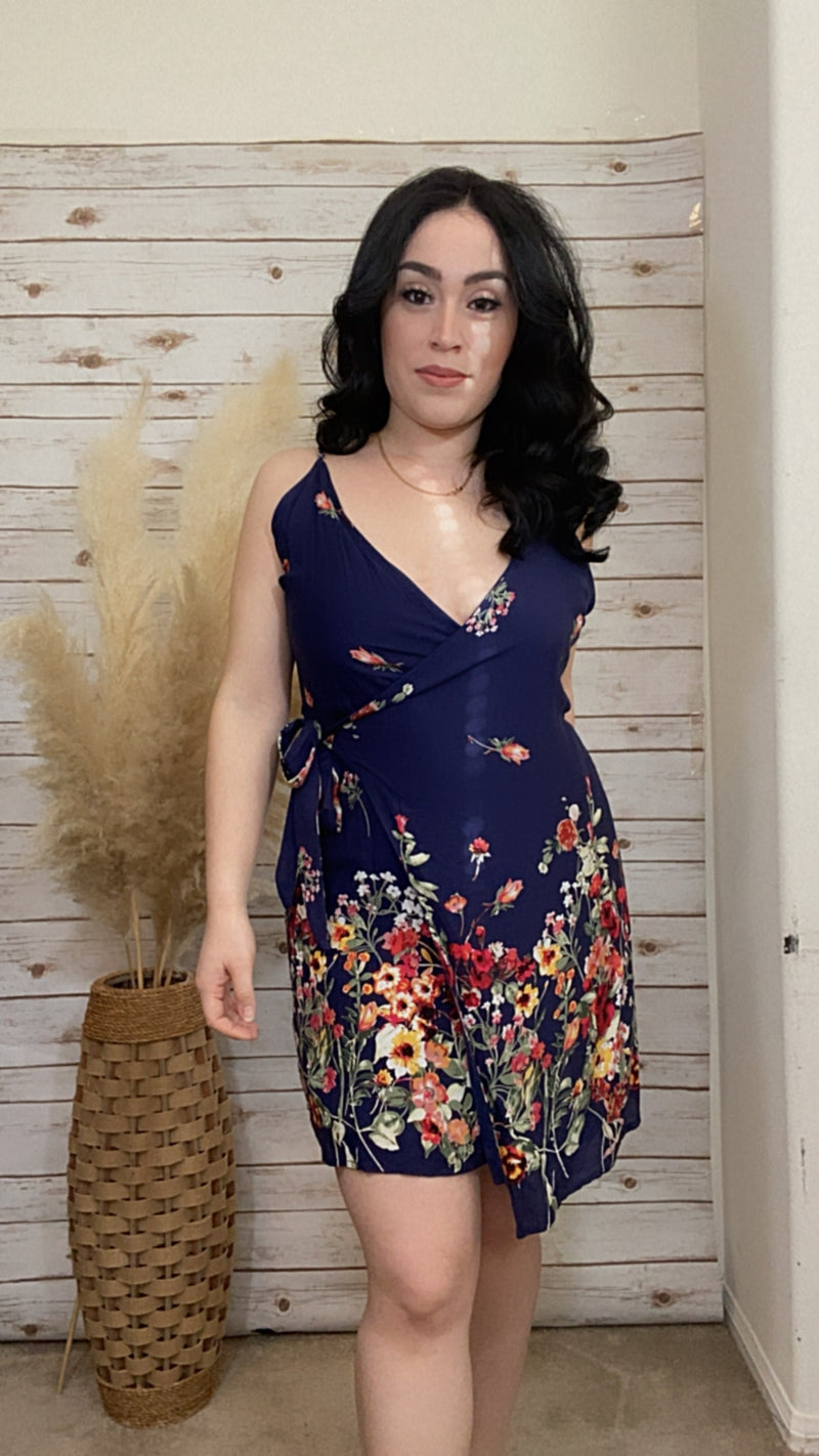 Belinda Floral, Navy Dress - Elizabeth's Boutique 