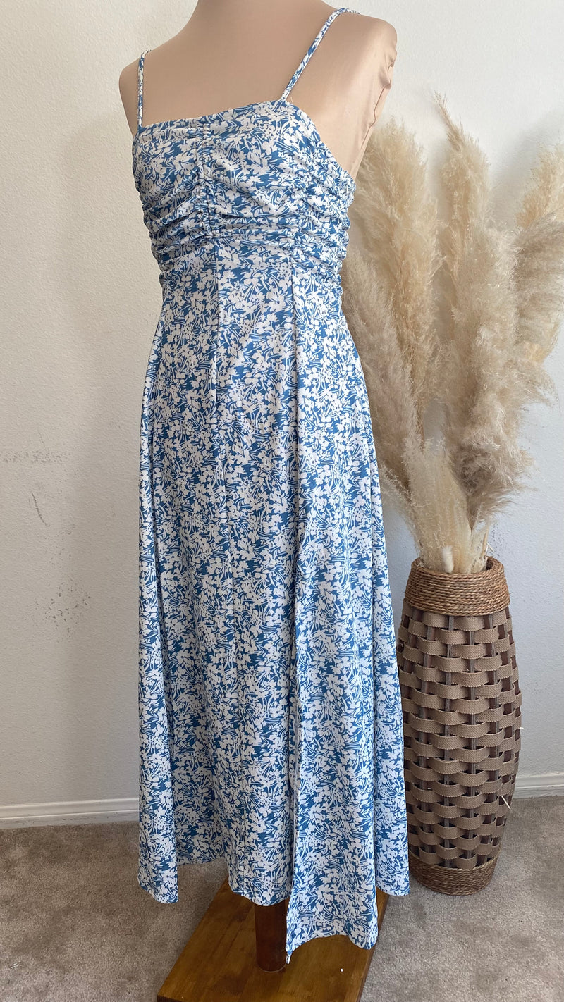 Ditsy Blue Floral Printed Side Slit Midi Dress Elizabeth's Boutique Ditsy Blue Floral Printed Side Slit Midi Dress Elizabeth's Boutique
