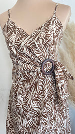Buckled Ruffle Zebra Wrap Style Mini Dress