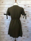 Nataly Button Down Tie-Sleeve Dress-Olive - Elizabeth's Boutique 