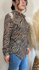 Zebra Print Georgette Button Down Long Sleeve Top