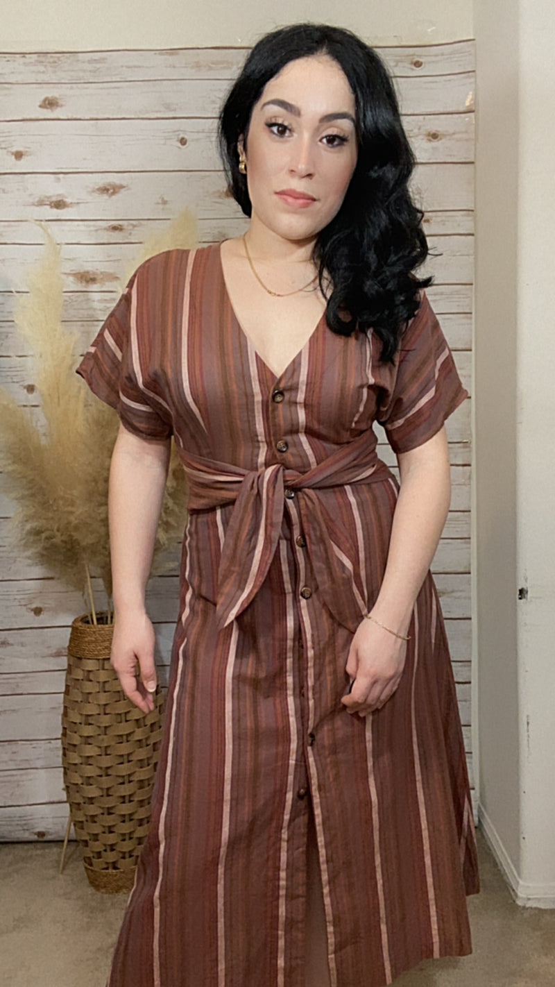 Carrey Mocha Mutli Striped Dress - Elizabeth's Boutique 