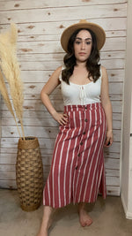 Gabby Stripe Button Front Linen Skirt - Elizabeth's Boutique 