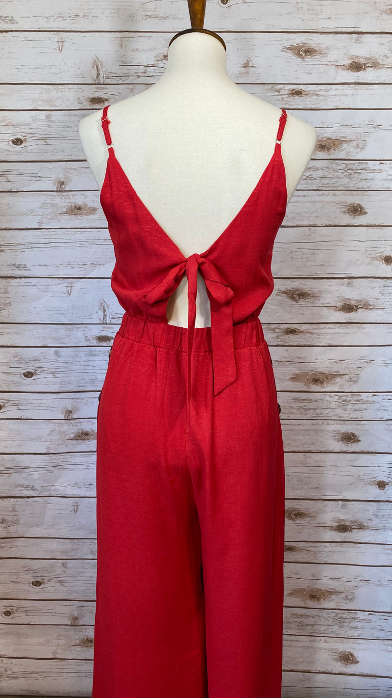 Take Me Out Red Jumpsuit - Elizabeth's Boutique 