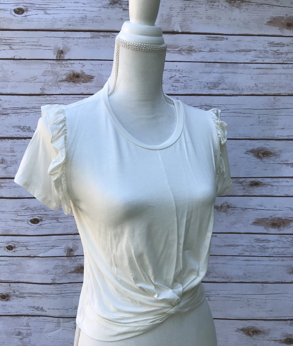 Tory Creme Top with Ruffled Sleeve - Elizabeth's Boutique 